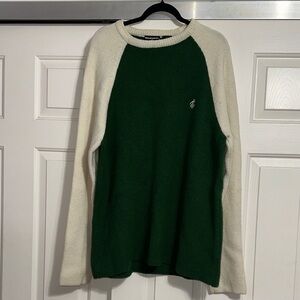 Rocawear Vintage Green and Cream Lambswool Crewneck Sweater